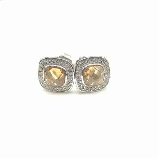 Cushion-Cut Peach Gemstone Pavé Halo Stud Earrings