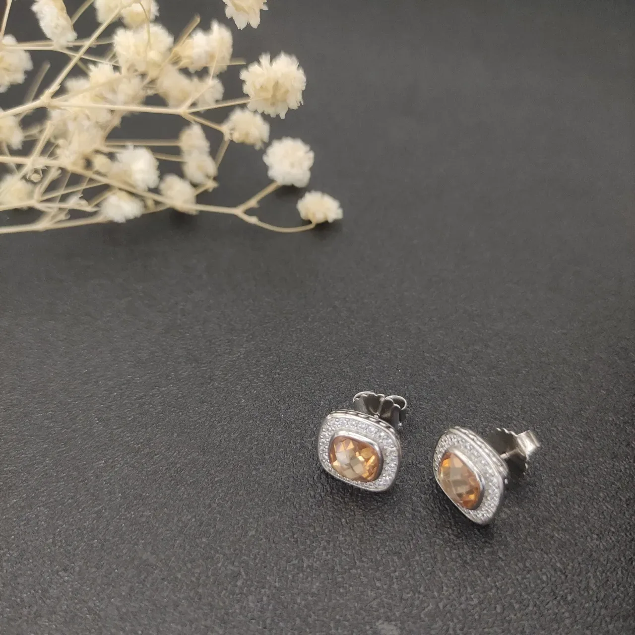 Cushion-Cut Peach Gemstone Pavé Halo Stud Earrings 4