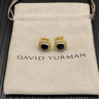 David Yurman Albion Gold Black Cushion-Cut Stone Pavé Diamond Halo Earrings