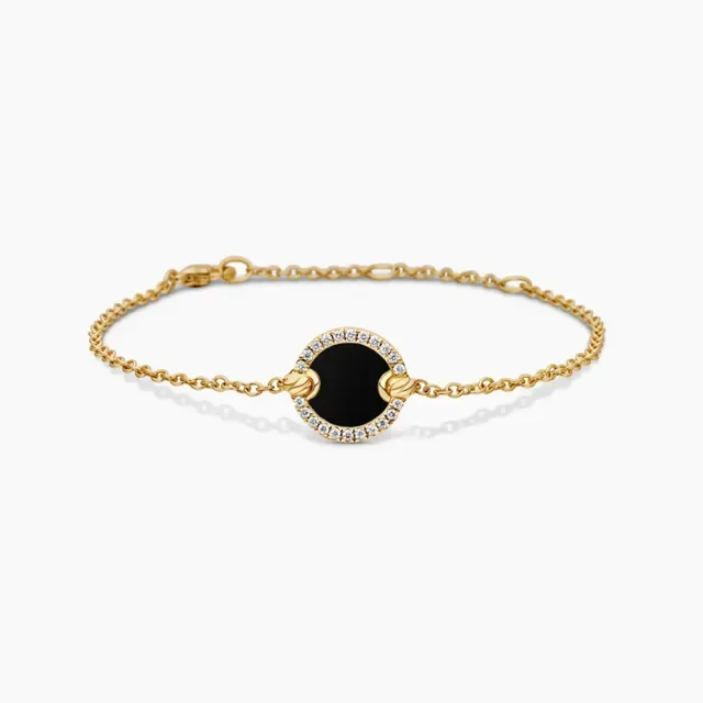 David Yurman Albion Onyx and Pavé Circle Gold Chain Bracelet 2