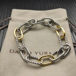 David Yurman Pulsera Cable y Enlace Oval Bicolor Plata y Oro