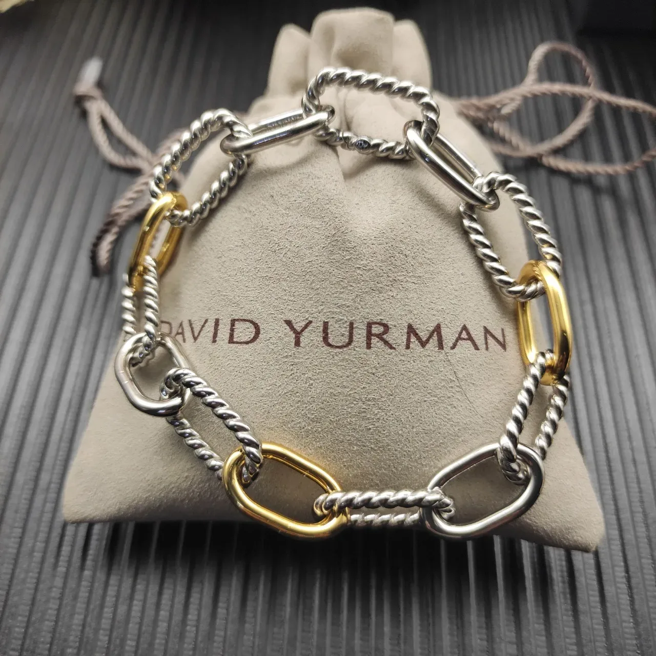 David Yurman Cable and Oval Link Two-Tone Silver and Gold Bracelet 7