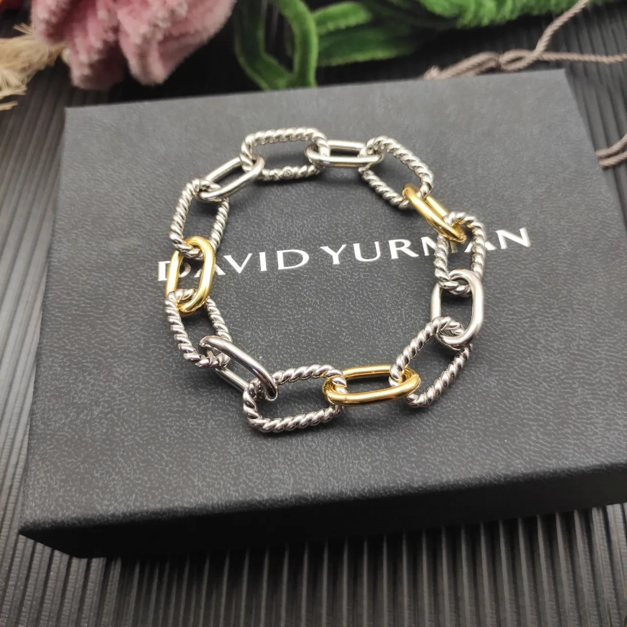 David Yurman Cable and Oval Link Two-Tone Silver and Gold Bracelet 9