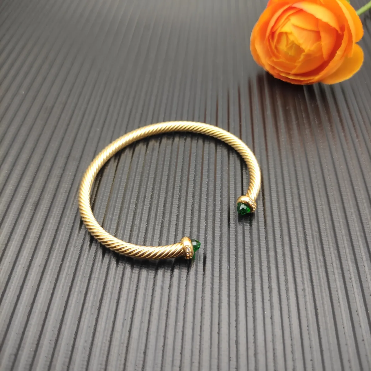 David Yurman Cable Classics Gold-Tone Green Stone Bracelet 6