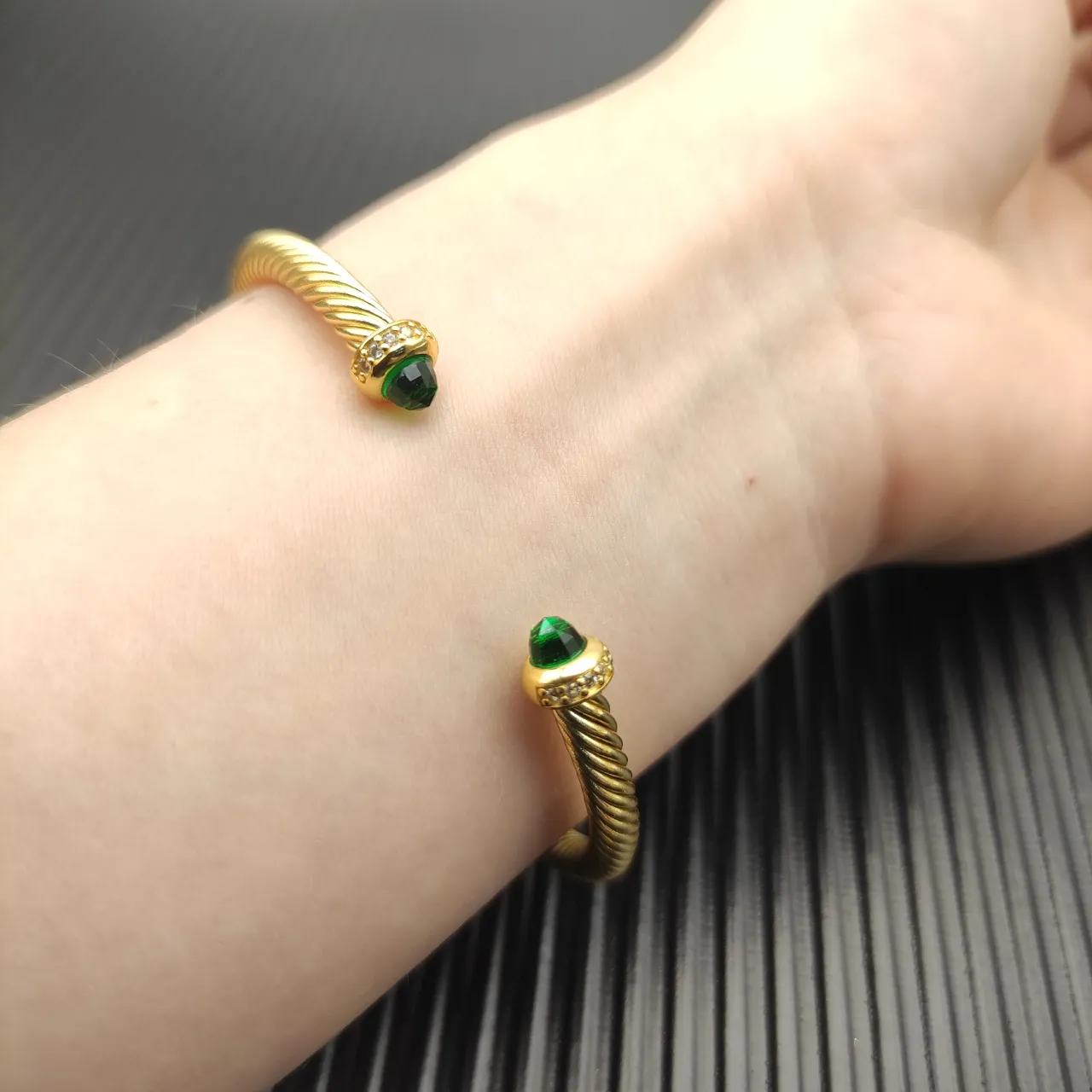 David Yurman Cable Classics Gold-Tone Green Stone Bracelet 8