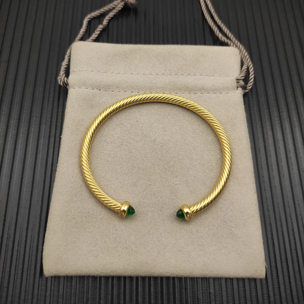 David Yurman Cable Classics Gold-Tone Green Stone Bracelet 9