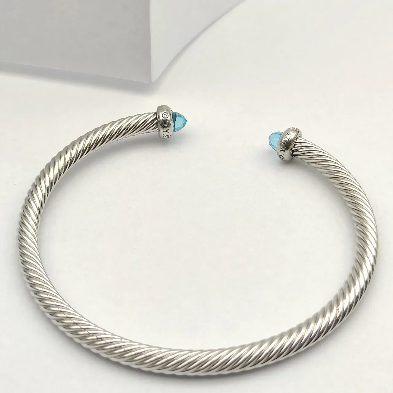 David Yurman Cable Classics Silver Blue Twisted Open Bangle Bracelet 5