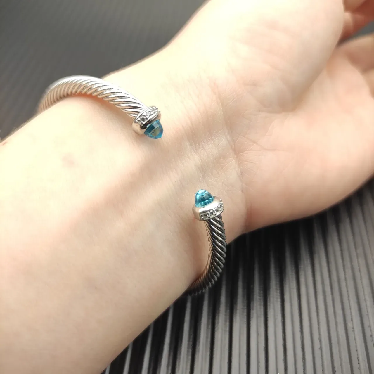 David Yurman Cable Classics Silver Blue Twisted Open Bangle Bracelet 8