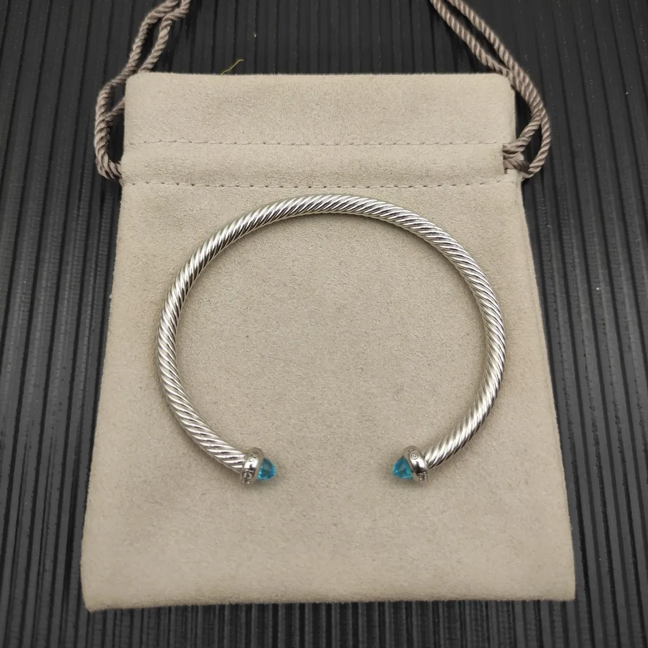 David Yurman Cable Classics Silver Blue Twisted Open Bangle Bracelet 9