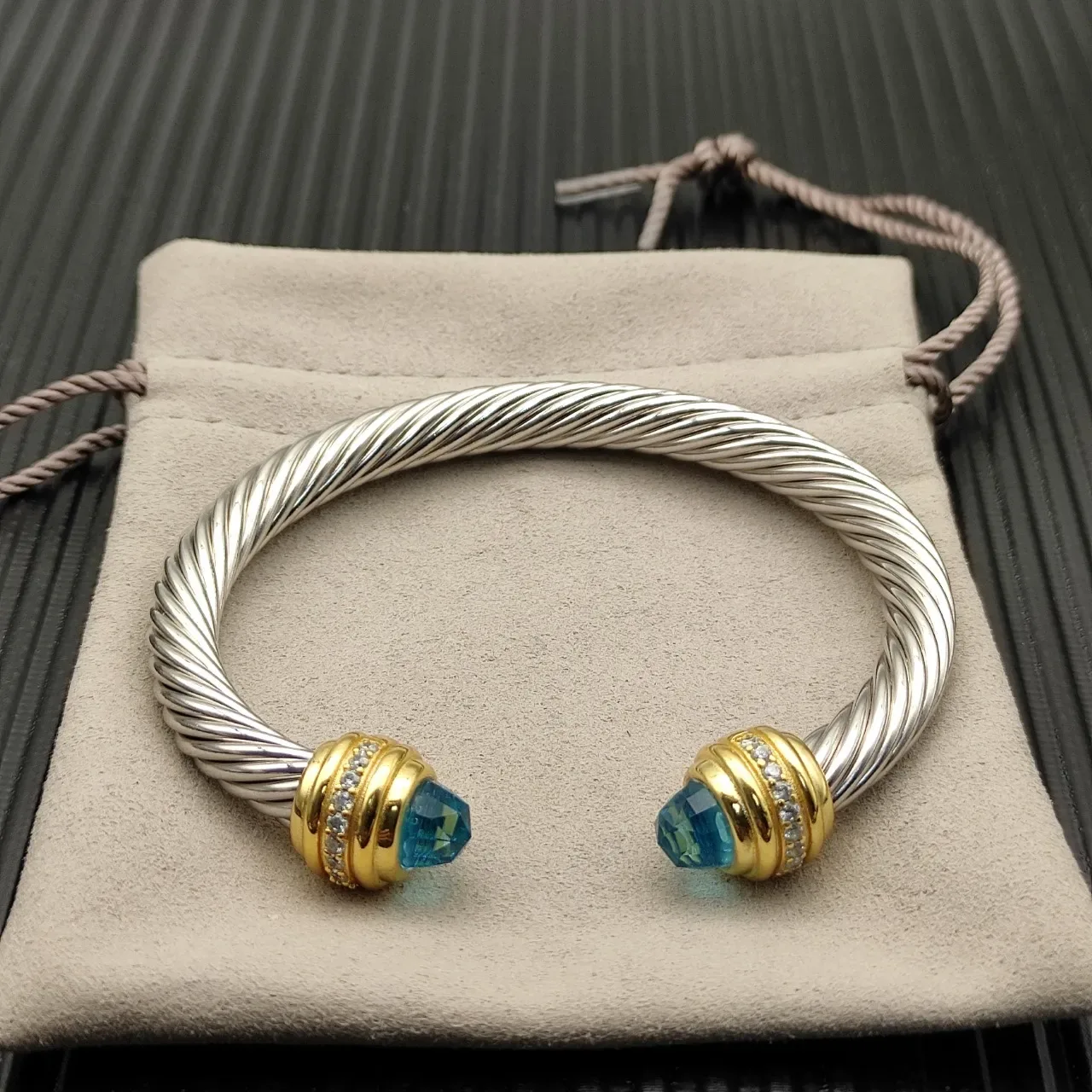 David Yurman Cable Classics Silver Gold Twisted Dual-Tone Metal Bracelet 8