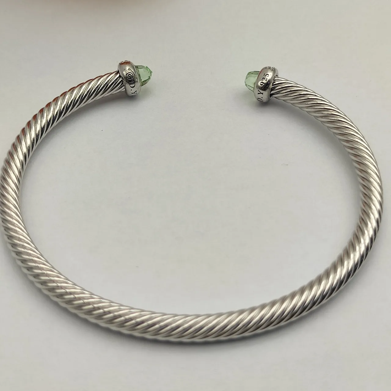 David Yurman Cable Classics Silver Green Twisted Open Cuff Bracelet 5