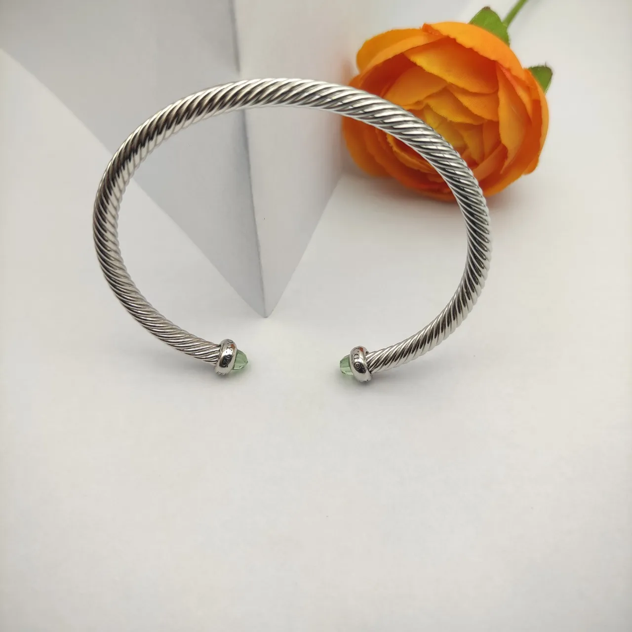 David Yurman Cable Classics Silver Green Twisted Open Cuff Bracelet 6