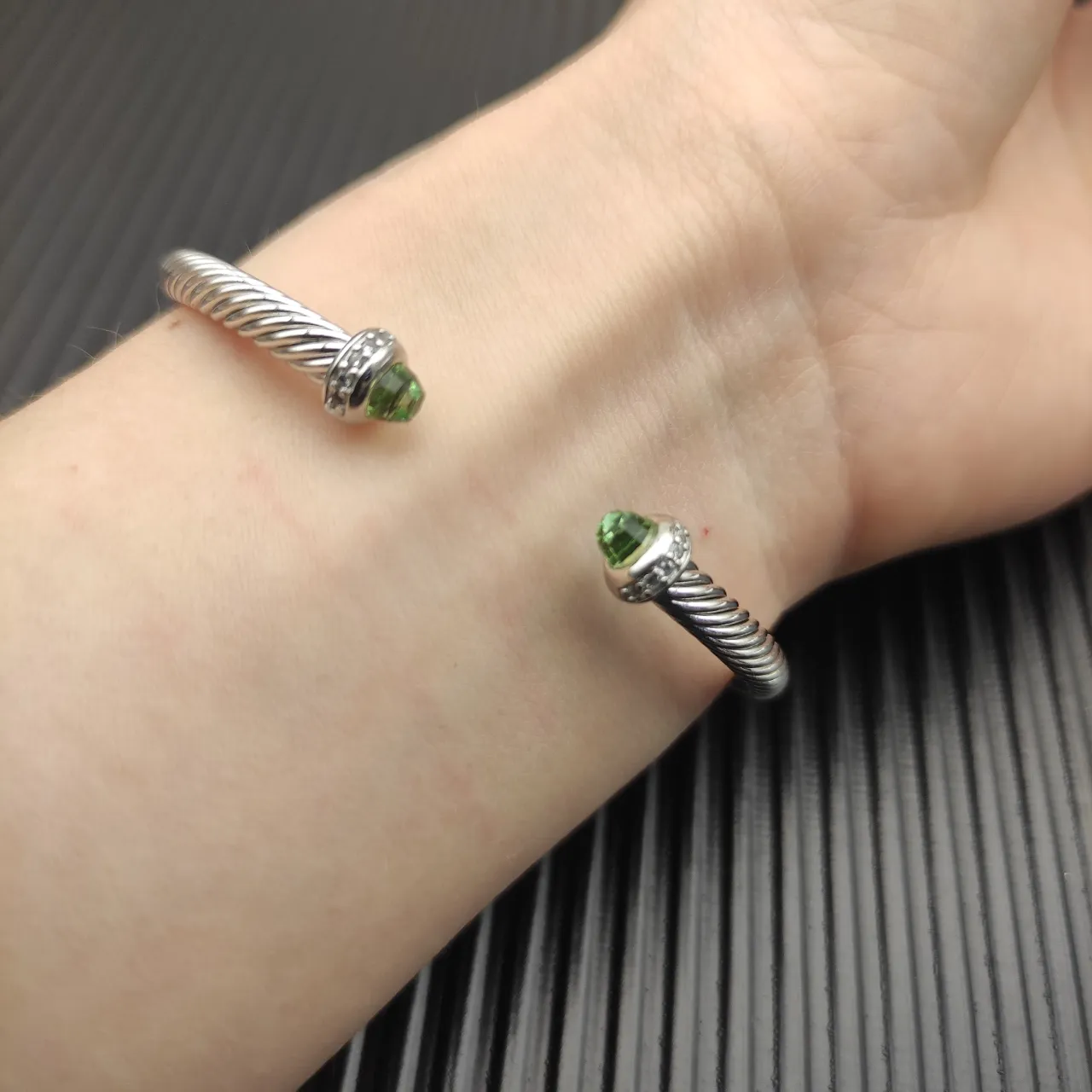 David Yurman Cable Classics Silver Green Twisted Open Cuff Bracelet 8