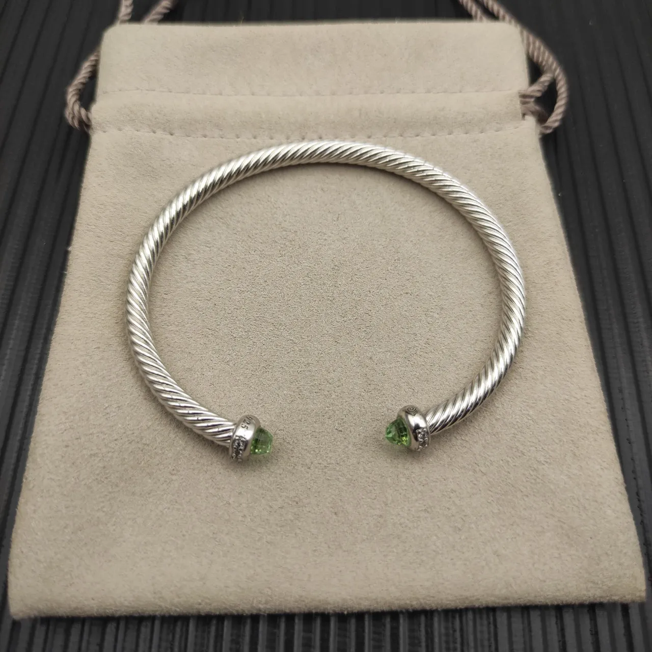 David Yurman Cable Classics Silver Green Twisted Open Cuff Bracelet 9