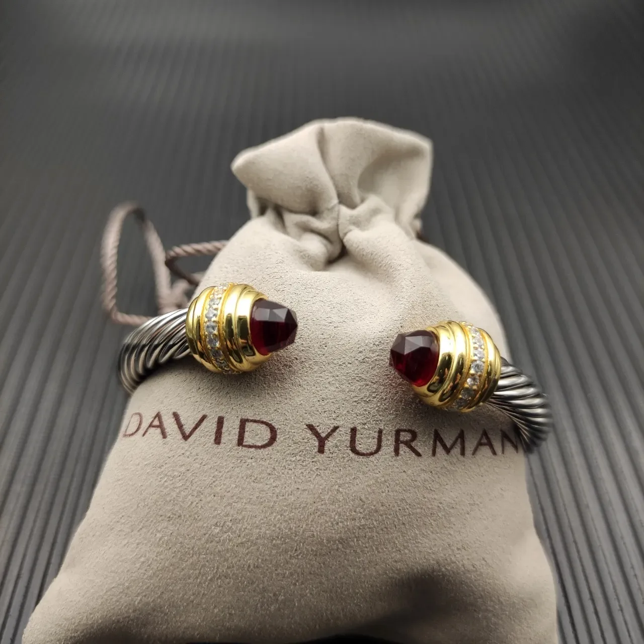 David Yurman Cable Classics Twisted Silver and Gold Garnet Bracelet 6