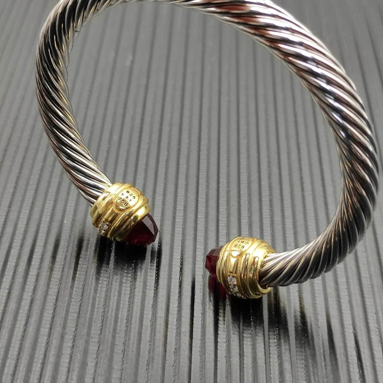 David Yurman Cable Classics Twisted Silver and Gold Garnet Bracelet 7