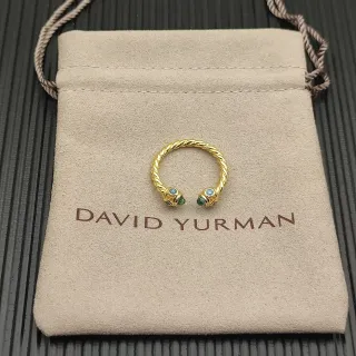 David Yurman Cable Collectibles Gold Blue Twisted Band Dual-Gem Terminals Ring