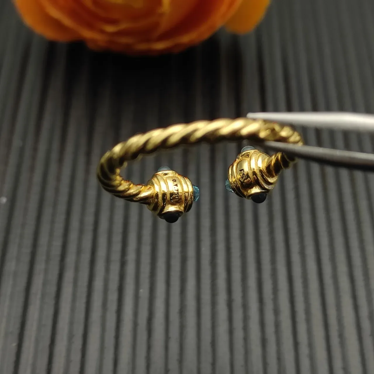 David Yurman Cable Collectibles সোনা নীল মোড়ানো ব্যান্ড ডুয়েল জেম টার্মিনাল আংটি 6