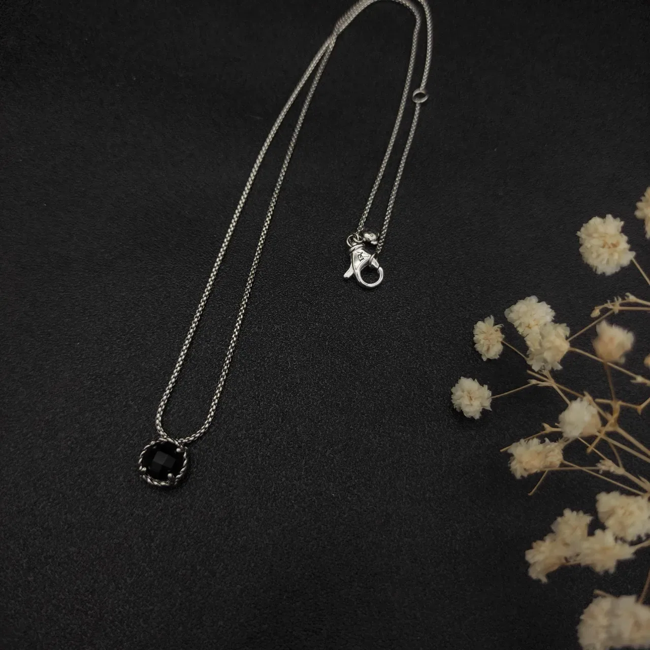 David Yurman Cable Collection Black Faceted Stone Necklace 6