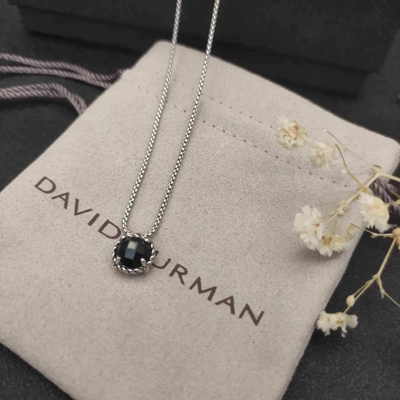 David Yurman Cable Collection Black Faceted Stone Necklace 8