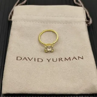 David Yurman Gold Beige Twisted Rope Band Four-Prong Solitaire Setting Ring