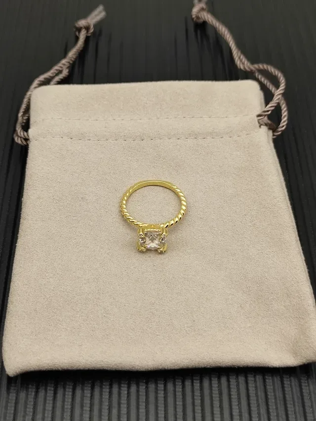 David Yurman Gold Beige Twisted Rope Band Four-Prong Solitaire Setting Ring 6