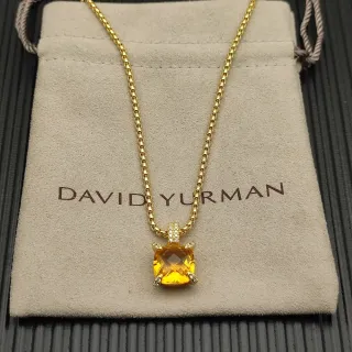 David Yurman قلادة ذهبية بحجر أصفر مقصوص شكل وسادة ونقاط الماس