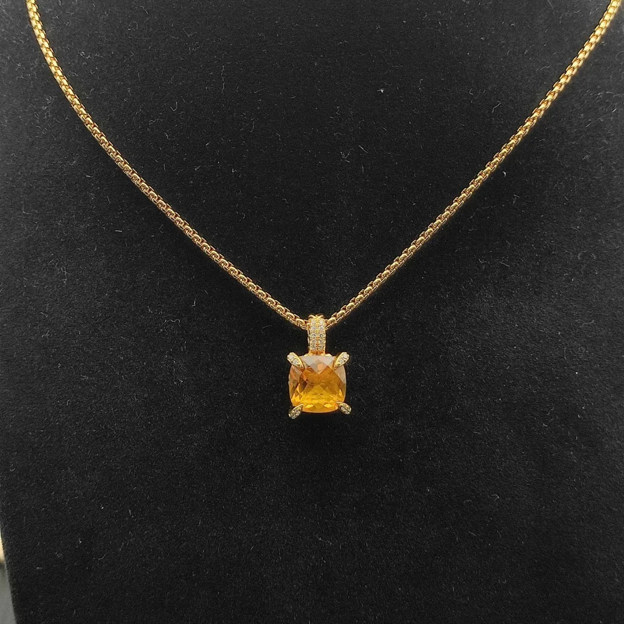 David Yurman Gold Cushion-Cut Yellow Gemstone Diamond-Accent Necklace 8