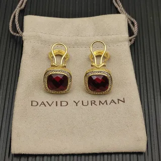 David Yurman Gold-Tone Cushion-Cut Red Gemstone Pavé Halo Clip-On Earrings