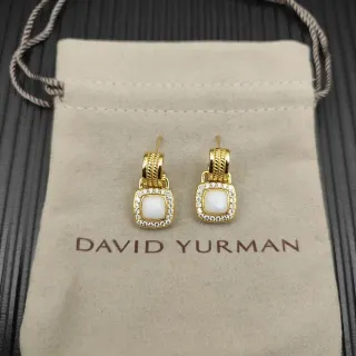David Yurman Gold White Square Cabochon Earrings