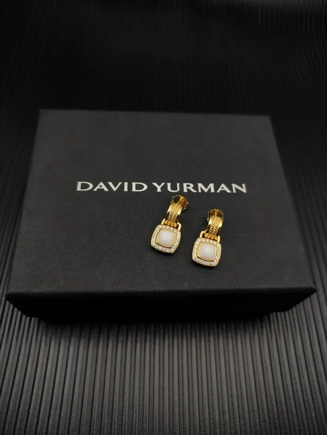 David Yurman Gold White Square Cabochon Earrings 3