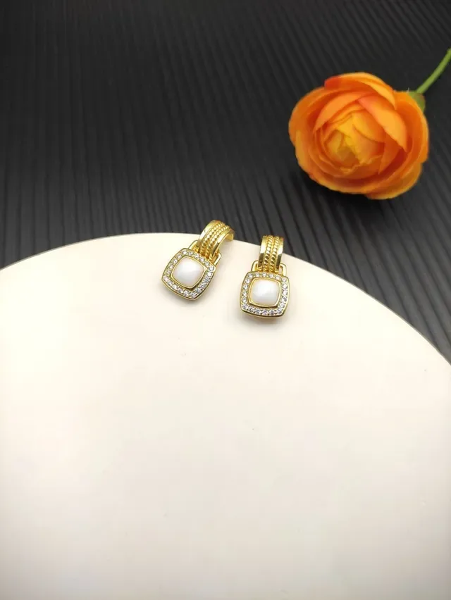 David Yurman Gold White Square Cabochon Earrings 4