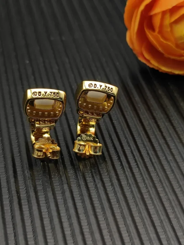 David Yurman Gold White Square Cabochon Earrings 5