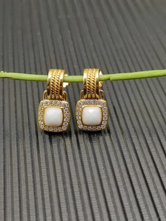 David Yurman Gold White Square Cabochon Earrings 6