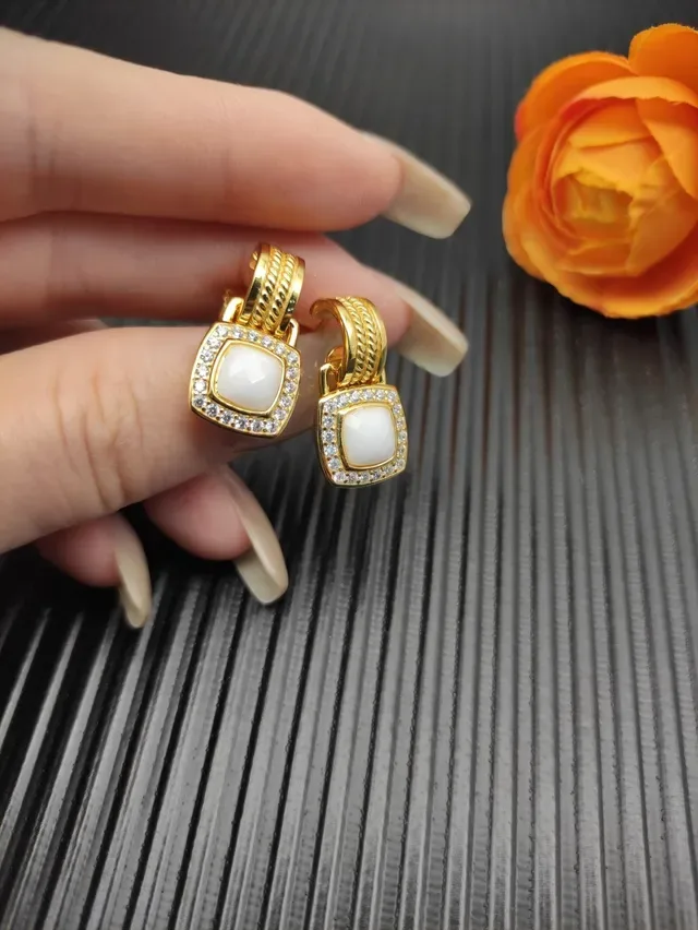 David Yurman Gold White Square Cabochon Earrings 7