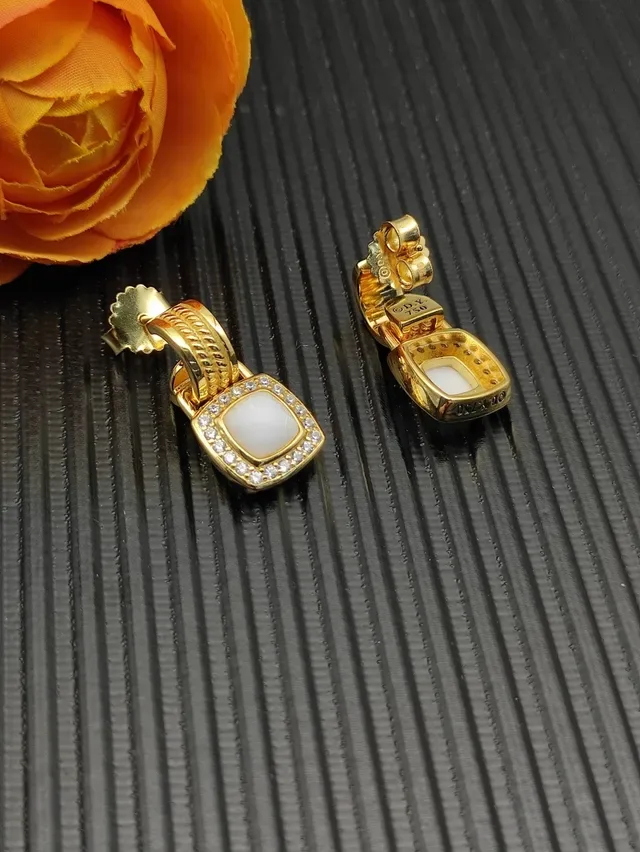 David Yurman Gold White Square Cabochon Earrings 8