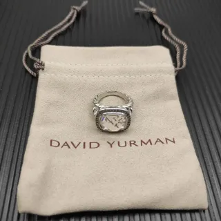 David Yurman Silver Beige Twisted Cable Band Cushion-Cut Stone Ring