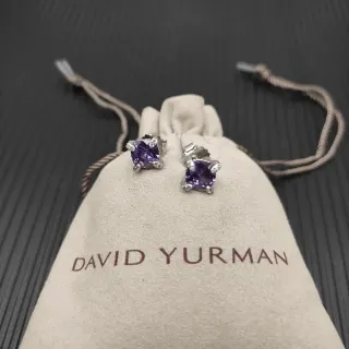 David Yurman Square-Cut Purple Gemstone Stud Earrings