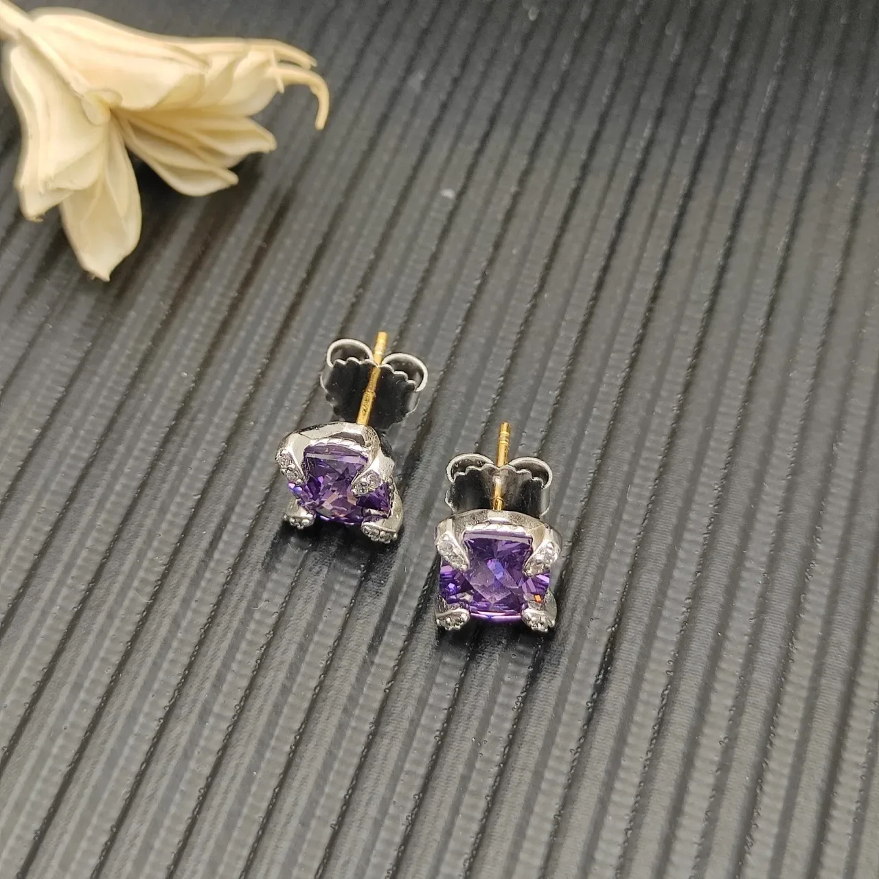David Yurman Square-Cut Purple Gemstone Stud Earrings 5