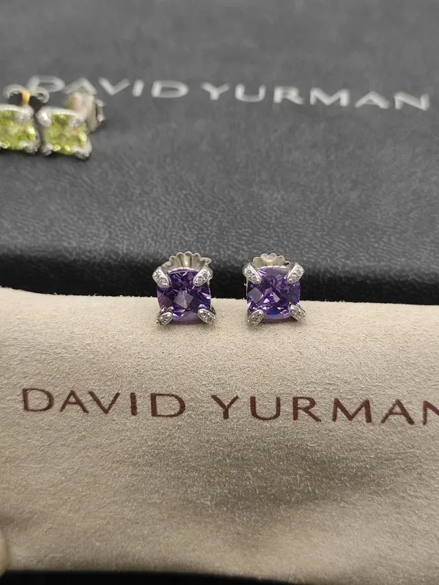 David Yurman Square-Cut Purple Gemstone Stud Earrings 6