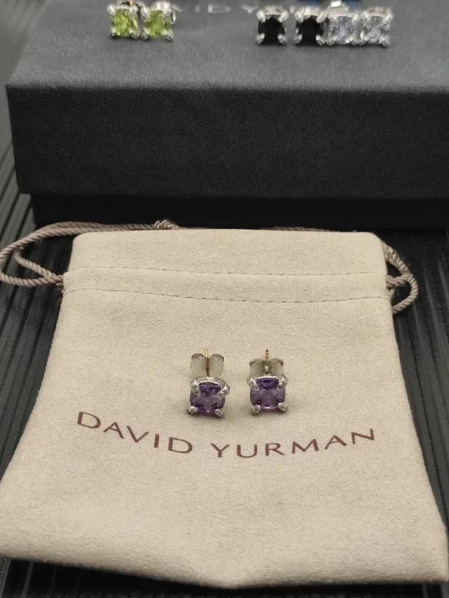 David Yurman Square-Cut Purple Gemstone Stud Earrings 7