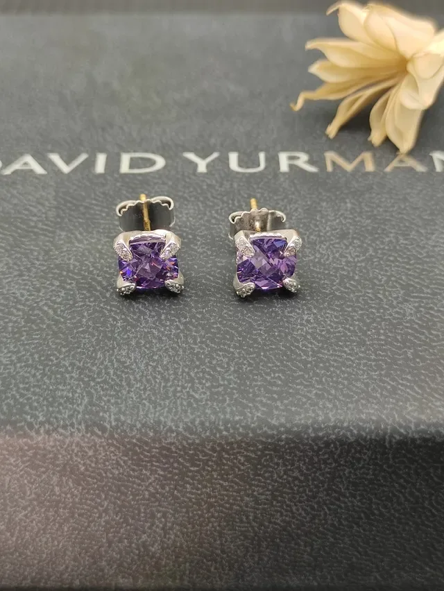 David Yurman Square-Cut Purple Gemstone Stud Earrings 8