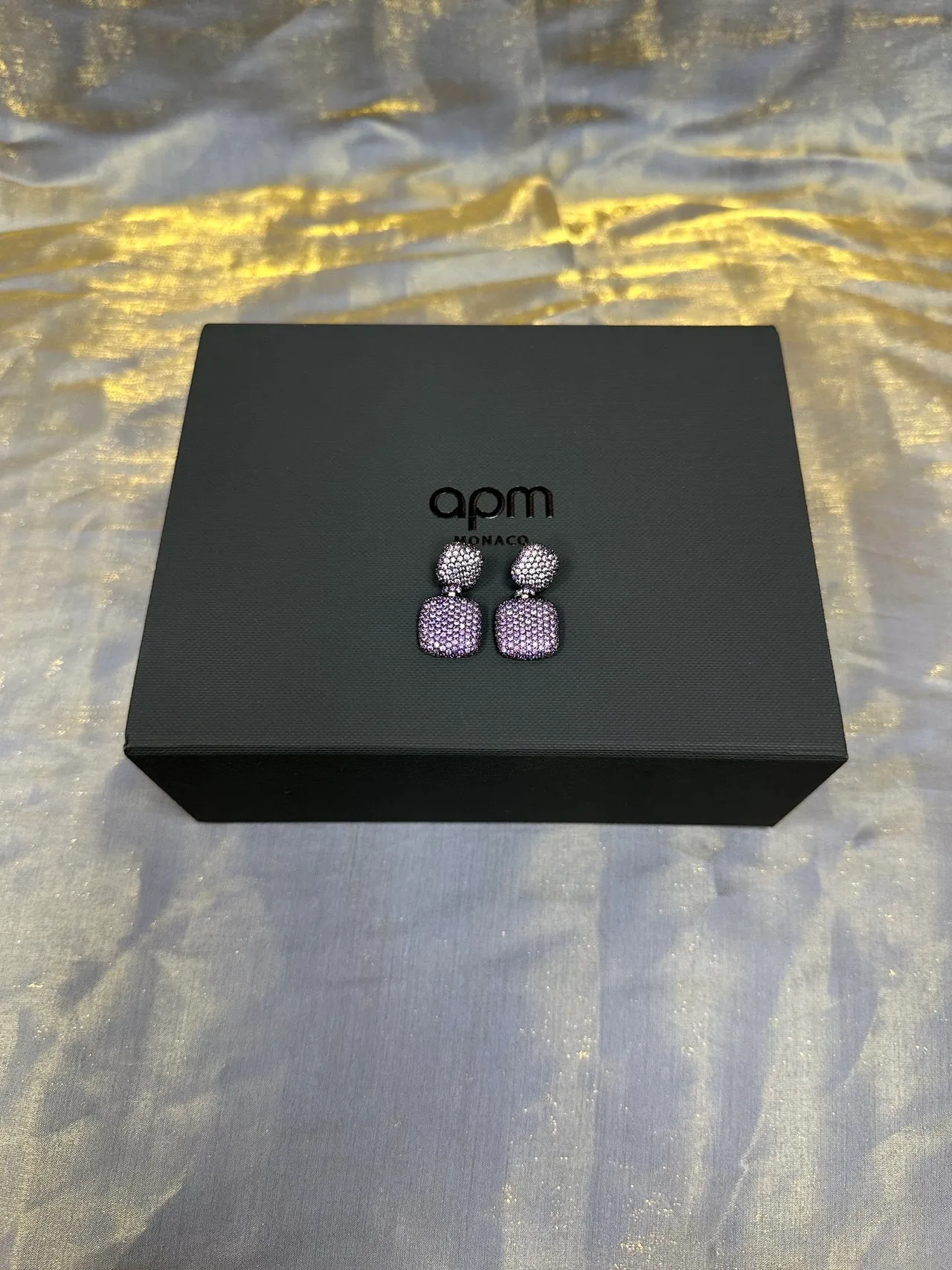 Deep Purple Pavé Two-Tier Square Drop Earrings 5