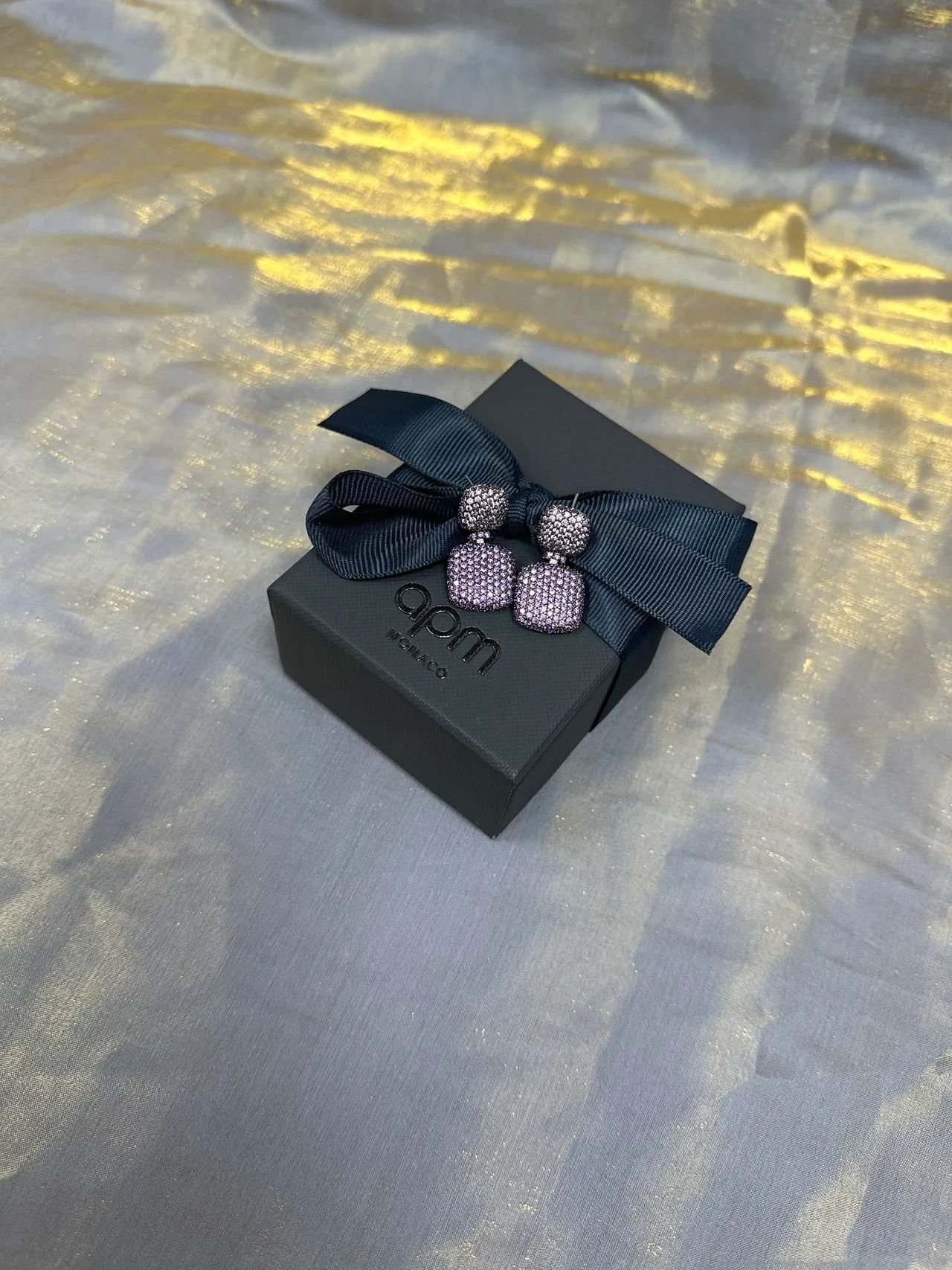 Deep Purple Pavé Two-Tier Square Drop Earrings 6