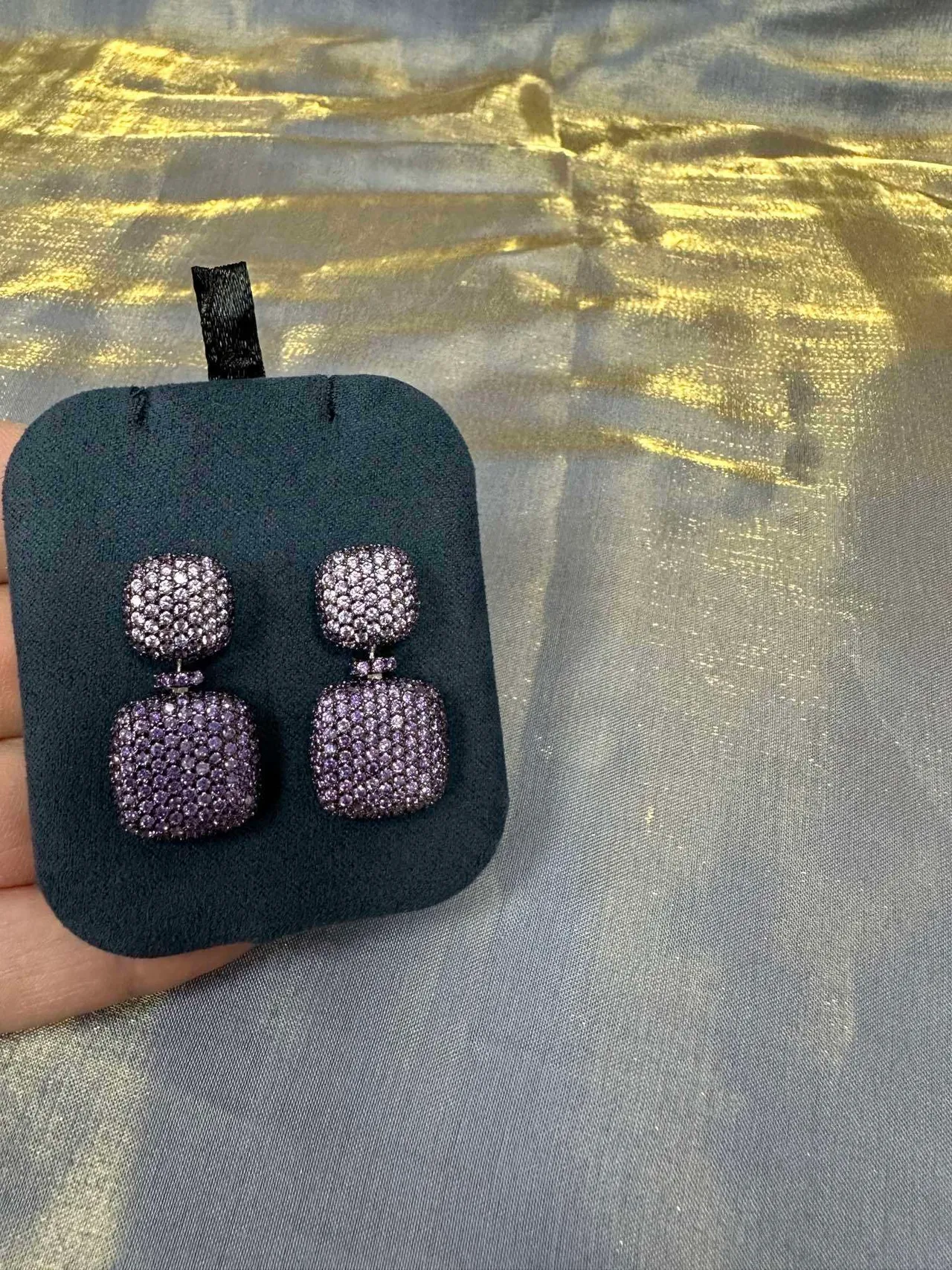 Deep Purple Pavé Two-Tier Square Drop Earrings 7