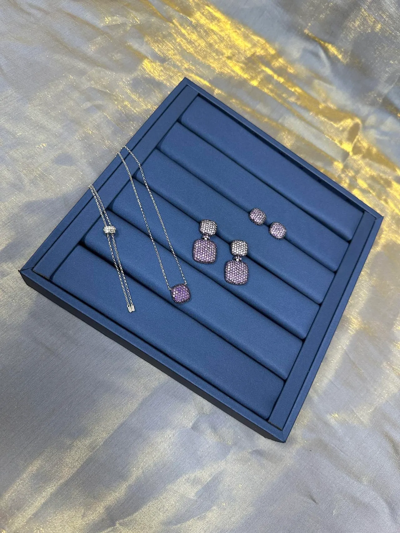 Deep Purple Pavé Two-Tier Square Drop Earrings 8