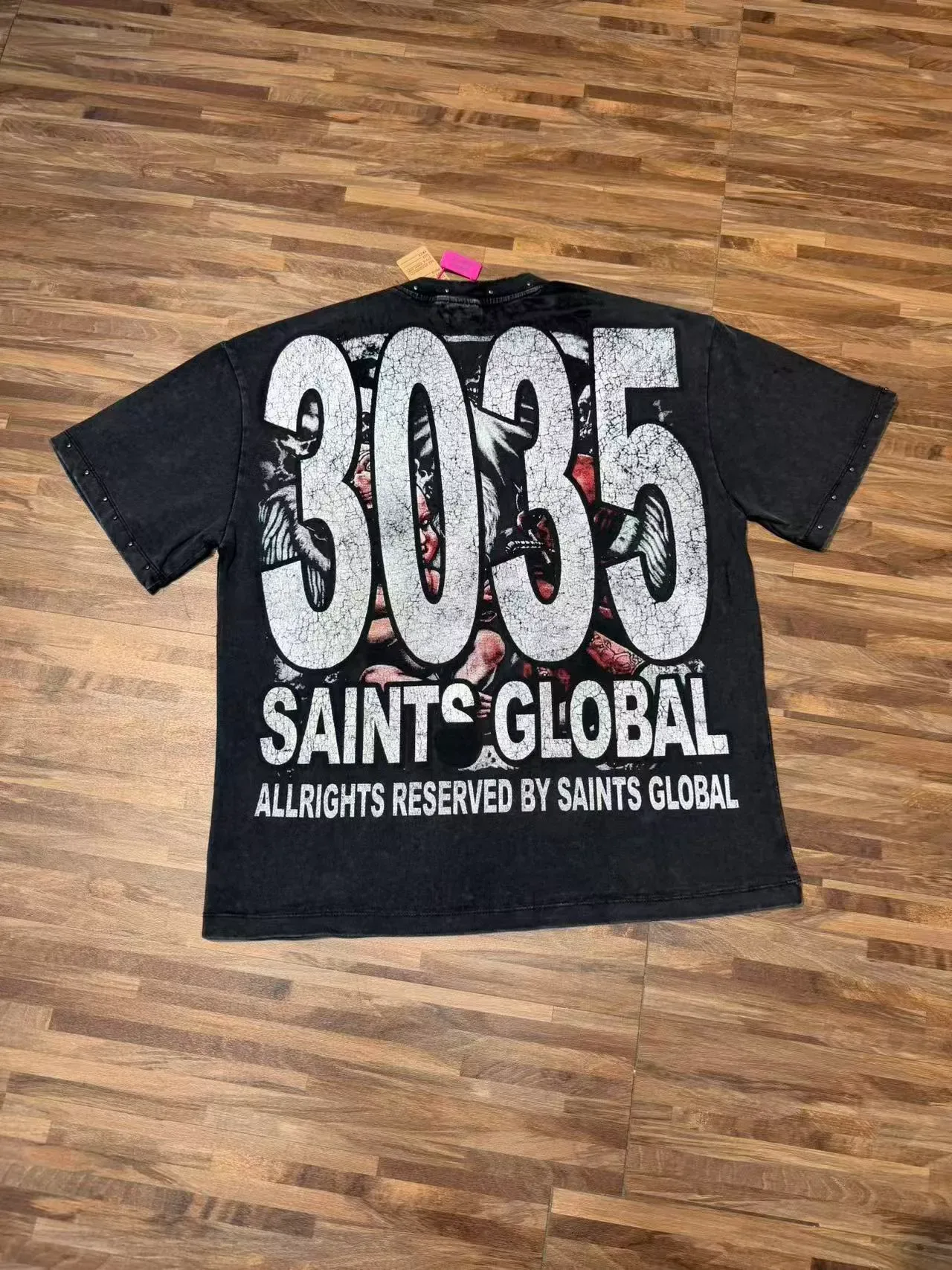 Distressed Black Graphic-Print Oversized T-Shirt 4