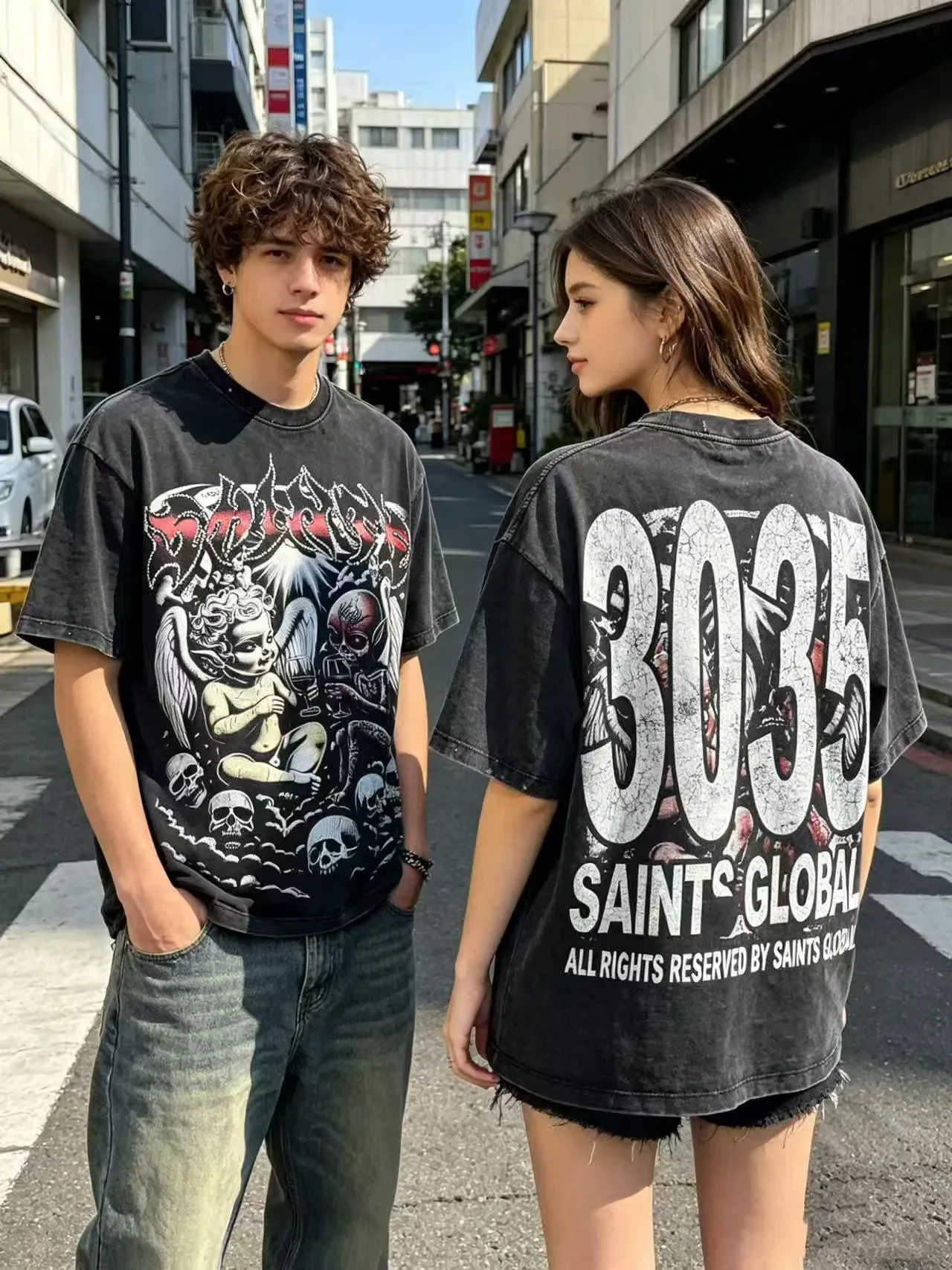 Distressed Black Graphic-Print Oversized T-Shirt 9
