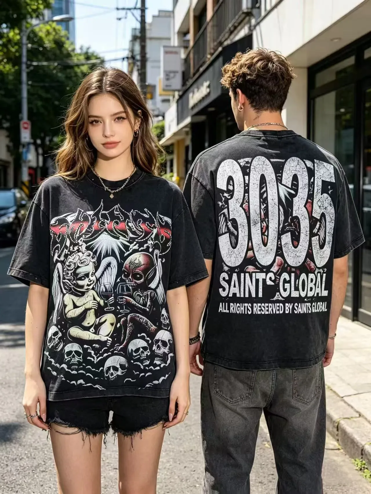 Distressed Black Graphic-Print Oversized T-Shirt 10