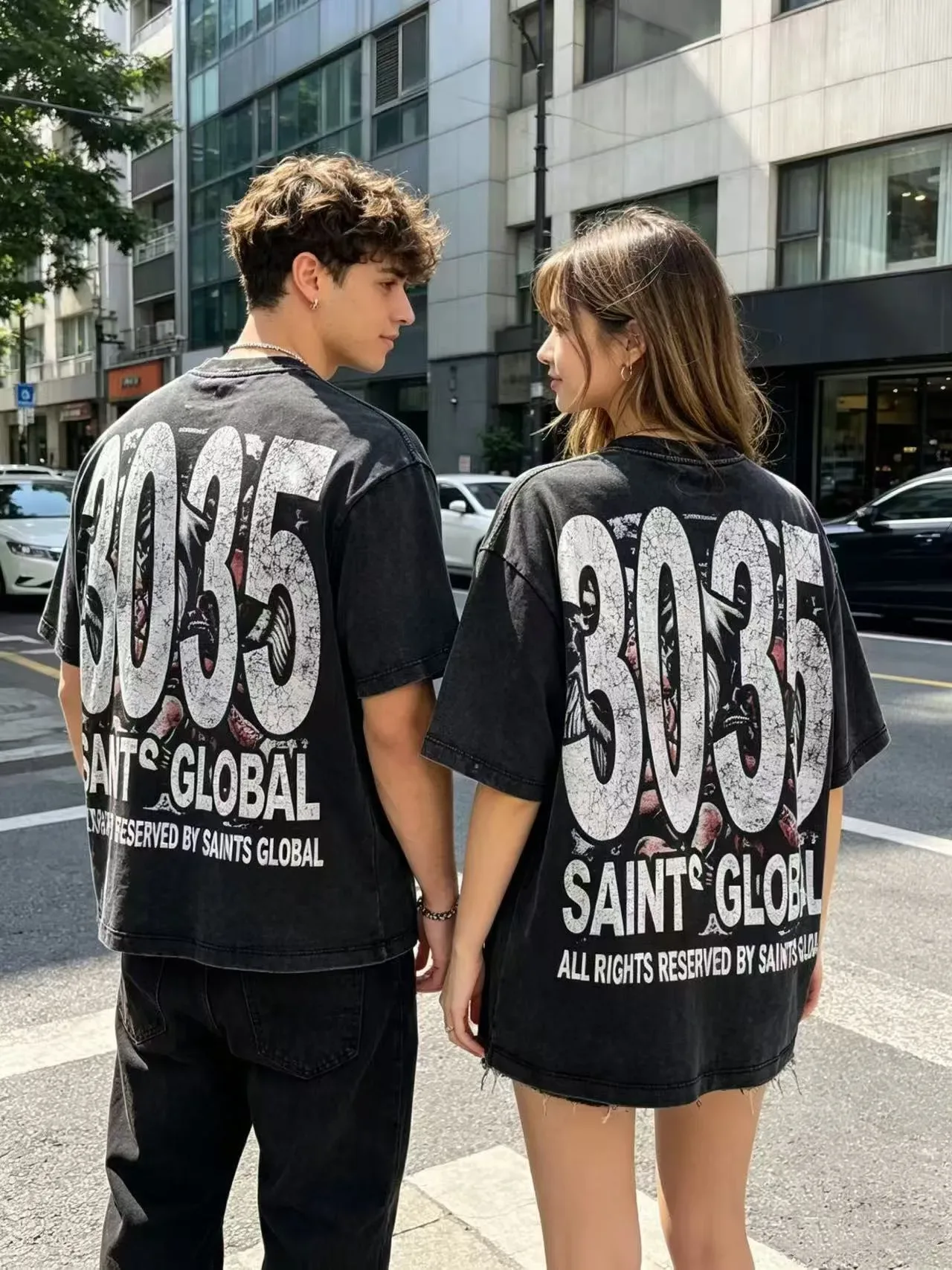 Distressed Black Graphic-Print Oversized T-Shirt 11
